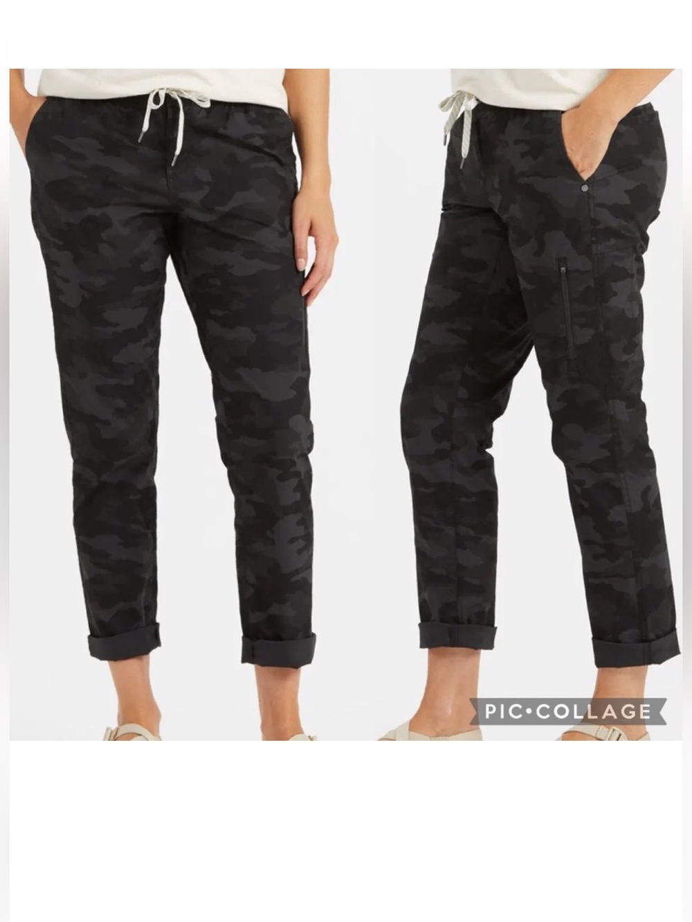 Vuori Ladies Ripstop Black Camouflage Cargo Pants. Size large.